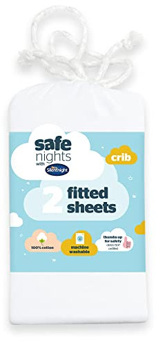 Silentnight Safe Nights Fitted Sheet - Crib Mattress - Breathable 100% Cotton Jersey – Super Soft Kind to Baby Skin - 90x40cm - Secure Fit with Elasticated Corners - 2 Pack, White