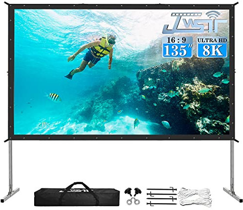 JWSIT Projector Screen 135 inch,Projector Screen Outdoor with 3-Layers PVC