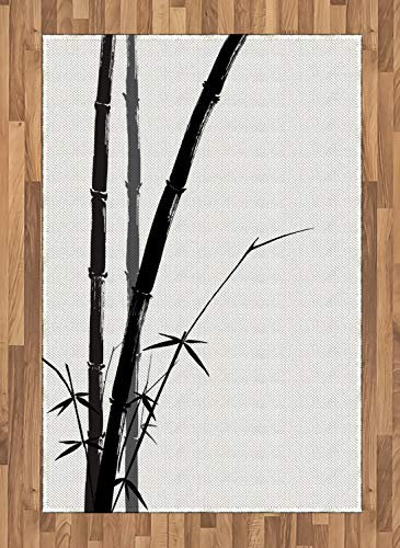 ABAKUHAUS Bambus Teppich, Aquarell-Natur-Kunst, Flachgewebe Deko-Teppiche für das Wohn-,Schlaf-, und Essenszimmer, 120 x 180 cm, Weiß Grau