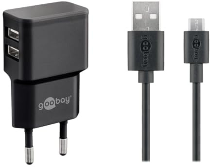 goobay 44984 Micro USB Dual Ladeset 2,4 A Ladegerät, schwarz