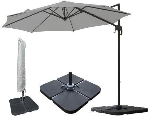 Jarder Milan Parasol Set - 3m Cantilever Garden Parasol Umbrella with Base & Cover | 360° Rotation (Grey)