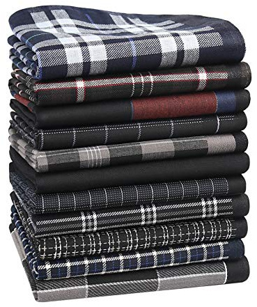 HOULIFE Mens Black Checkered Handkerchiefs Classic Tartan Pattern Hankies | Black Striped Handkerchief, Plaid Hankies, for Daily Use, Soft Material, Breathable & Durable