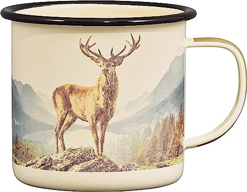 Gentlemen’s Hardware GEN371 Deer Enamel Camping Coffee Mug, Cream, 500ml, 17-Ounce