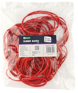 D.RECT - Elastic Band | 100g Bag | Rubber Ring | Perfect for Household and Office | Size: 1.5 x 3 mm 1/2 Circumference 100 mm | Reusable | Very Durable | Red