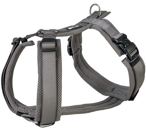 Petlando Hundegeschirr gepolstert, Mesh Y-Comfort, weich, stufenlos verstellbar, besonders leicht & atmungsaktiv, fellschonend, ergonomisch, Brustgeschirr für sehr kleine Hunde, Anthrazit, XS