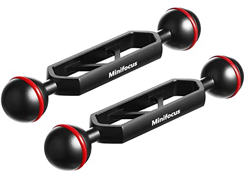 2 Packungen 5 Zoll Doppelkugel-Aluminium-Verlängerungsarm, 1 Zoll Kugelkopf-Verbindungsstück Unterwasser-CNC-Arm-System-Kugelkopf-Verlängerung für Stroboskop/Videolicht/Tauchkamera-Tablett