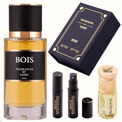 Parfum BOIS Intense – FRAGRANCES BY SASSO – Coffret Luxe – Extrait De Parfum 50 ml + Musc 3 ml + 5 Échantillons OFFERTS – Coffret Cadeau Homme – Collection Privée