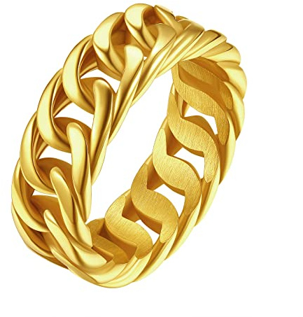 FindChic Herren Ring Edelstahl Kubanischer Kettenring 7,0mm breit Damen Gothic Fingerring Hip Hop Männerringe Vergoldet 13