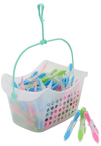 JVL Plastic Peg Basket with 72 Prism Soft touch Leaf Design Pegs