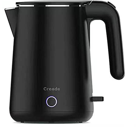 HODAGES Bollitore Elettrico in Acciaio Cordless, 1L 1360w Tre pareti 100% Acciaio, Piccoli bollitori elettrici con Controllo della Temperatura British Strix. (Nero)