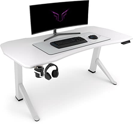 Schreibtisch höhenverstellbar 180x80 elektrisch Weiß | Gaming Tisch | Massive Standstabilität · 4-Höhen speicherbar · Massive MDF-Platte · Elektrisch stufenlos verstellbar