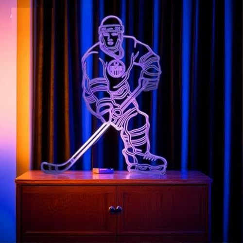 SUPERRUIDALONG 3D Spiel Eishockey Fernbedienung 16 Farben Nachtlichter Illusion Acryl LED Tisch Nachttischlampe Kinderzimmer Schreibtisch Dekoration Geburtstagsgeschenke Spielzeug für Kinder