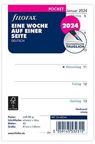 FILOFAX Inserto per calendario Pocket 1 settimana per pagina 2024