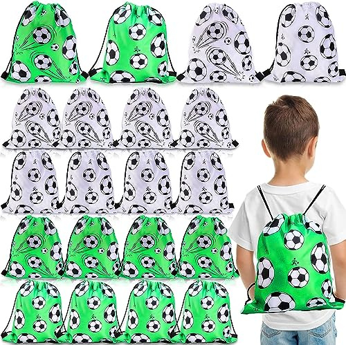 Erinnmy Fußball Party Kordelzug Taschen Set - 16 Stück, 30 x 25 cm, 4 Style Rucksack Beutel für Kinder Kindergeburtstag Supplies