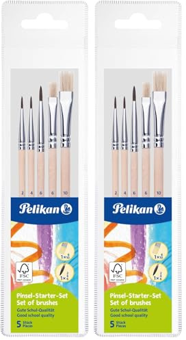 Pelikan 718163 - Pinsel Starterset (3 Haarpinsel, 2 Borstenpinsel) (Packung mit 2)