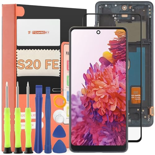 TGHongKy LCD Display für Samsung Galaxy S20 FE Bildschirm Ersatz für Samsung Galaxy S20 FE 5G Touchscreen Digitalisierer Sensor Glas Reparaturset - [Schwarz mit Rahmen]