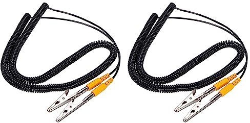 QUARKZMAN ESD Erdung Kabel Kordel mit Krokodilklemme 5m/197 Gelb Antistatische Masse Draht Elastisch Kabel für Entfernen Stromleiter Elektrostatik 2 Pack