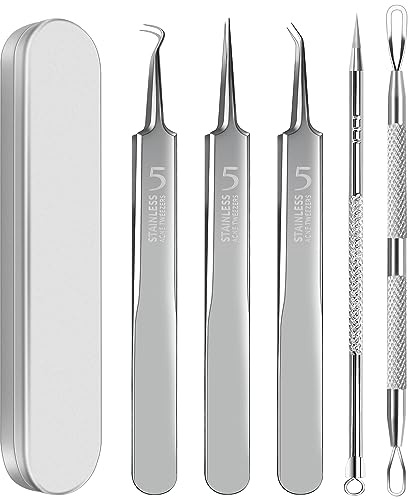 YGQQOY Blackhead Remover Tweezers, Pimple Popper Tool Kit, Ingrown Hair Tweezers, Blackhead Extractor, Skin Zit Acne Blemish Popping Removing Surgical Tweezers Tools for Nose Eye Face