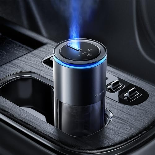 Desodorisant Voiture Ceeniu CF12, Brume Ultrasonique, Buse de Brume de Fontaine Améliorée, Mode Réglable, Batterie Longue Durée, Lumière Ambiante, Bambous 45ml, Diffuseur CF12
