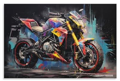 FOCCAR Leinwand-Wandkunst, Vintage-Motorrad-Wanddekorationen für Wohnzimmer, Vintage, schöne Graffiti-Motorrad-Hängebilder, Wandkunstwerk