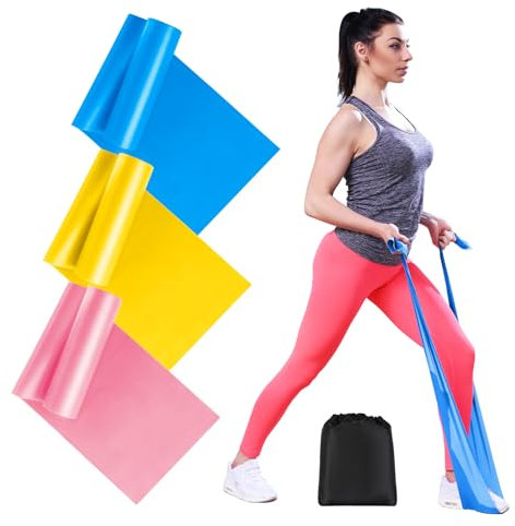 AiQInu Set De 3 Bandas Elásticas Musculación, 2m Cintas Elásticas Con 3 Niveles De Resistencia Para Pilates, Yoga y Fitness