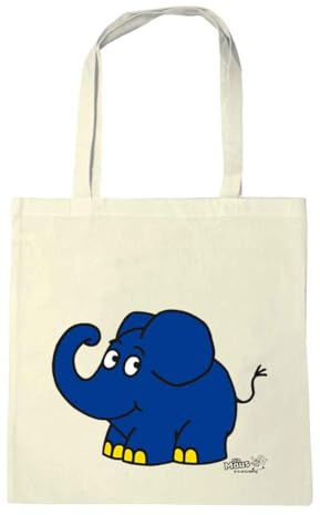 Logoshirt® Die Sendung mit der Maus Baumwolltasche 38x42 cm | blauer-Elefant-Motiv, lizenziertes Originaldesign, bedruckt, lange Henkel, ideal für Alltag und Einkauf