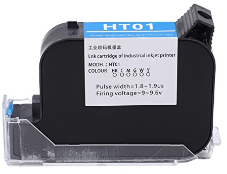 ViaGasaFamido Tintenpatrone für Tintenstrahldrucker, HT01 42 Ml Tintenpatrone für Handdrucker, Schnell Trocknender Tintenpatronen-Ersatz 12,7 Mm, Inkjetprinterink (Black)