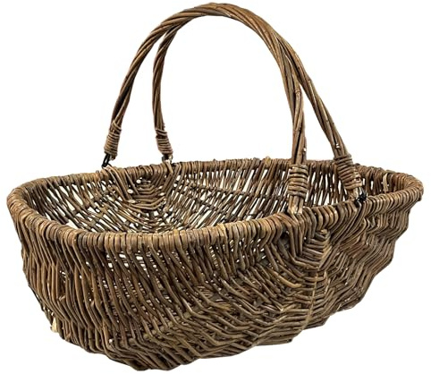 Selections Extra Large Natural Willow Wicker Garden Trug Basket with Folding Handles