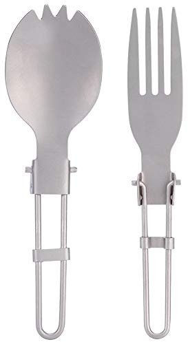 Klappbarer Gabel-Göffel, tragbarer Titan-Göffel, Outdoor-Campingbesteck, leicht zu reinigen, geeignet für Zuhause, Büro, Restaurant, Schule (Titanium fork titanium spoon (combination))