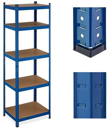 Relaxdays Schwerlastregal, HBT 180x60x45 cm, bis 500 kg, 5 Ebenen, Keller, Garage, Lagerregal zum Stecken, Stahl, blau