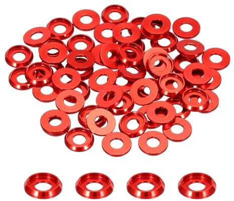 QUARKZMAN M5 Arandelas Cónicas Avellanadas Agujero de 5mm/0.2 Arandelas de Cabeza Cónica de Aluminio para Tornillos RC/FPV/PC/Drones/Accesorios Mecánicos Piezas 60Uds Rojo