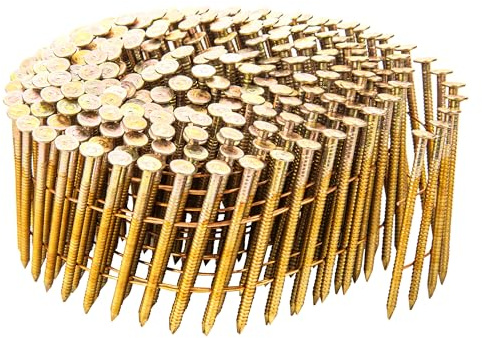 meite Siding Nails, 2 × .099'' 15 Degree Full Round-Head Ring Shank Wire Collated Coil Electro-Galvanized Nails for Sheathing, Siding, Construction Applications (3,000 Counts)