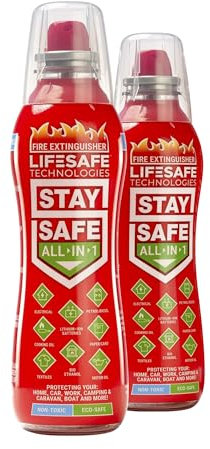 StaySafe All-in-1 Fire Extinguisher, Twin Pack | For Home, Kitchen, Car, Caravan, Camping | The compact extinguisher that tackles multiple types of fire