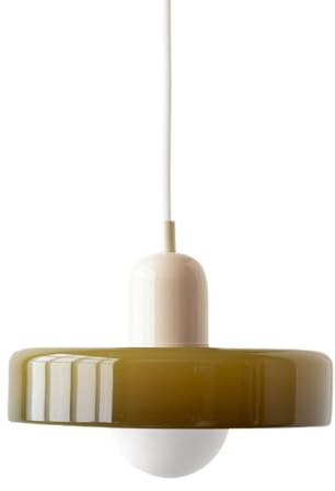 PZAOJAU Lámpara colgante de vidrio de leche verde Iluminación colgante de cocina grande vintage sobre la isla Lámpara colgante nórdica Lámpara moderna de mediados de siglo para mesa de comedor Dormito