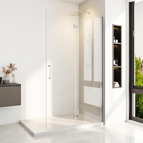 Walk In Duschwand 100x195 cm Falttuer Duschabtrennung Walk In Dusche Drehfalttür Dusche aus 6mm ESG Glas,Sicher und Zuverlässig(Ohne Duschwanne)