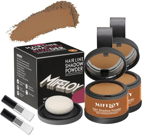 MIFELOY 2 Set Root Cover Up Powder, Light Brown, Touch Up Hair Color for Grey, Roots Coverage Powder for Thinning Grays Hairline, Roots Concealer for Beard Line Eyebrow, Instantly Conceals Hair Loss