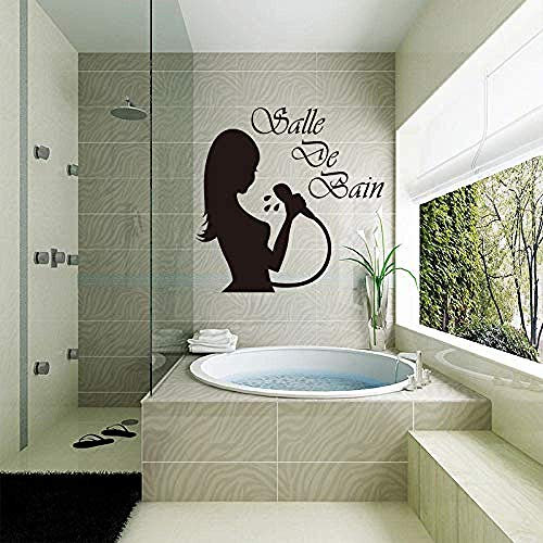 BINGQIAN Autocollant Mural Texte français pour Salle de Bain, Autocollant Mural Phrase, Design Artistique Noir, Décoration de Douche ou de Spa 55X63 Cm