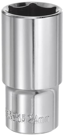 sourcing map 6-Point Socket 3/8 Drive 24mm Deep 2.52 Length 45# Steel | Metric Square Drive Sockets, Polishing Chromed Sockets, for Car Repair, Mechanical Maintenance, Home Use
