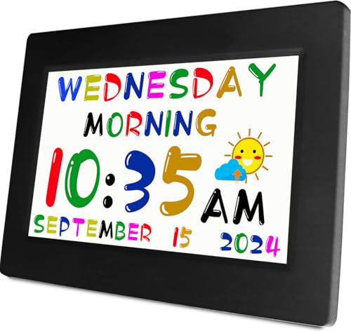 MASSII Digital Teaching Clock Talking Time, 24 Alarms Custom Reminders, Checklist to-Do List, Auto DST & Calendar Display, Sleep Trainer, Easy to Use for Kids Birthday Gift- Black with Remote
