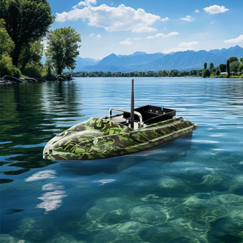 Esyogen 500m RC Fischköder Boot,unterbringen Fish Fischköder Futter 1.5kg,Fernbedienung Tarnung Fischerboot Wireless Einhandsteuerung Futterboot Angeln Boot mit LED