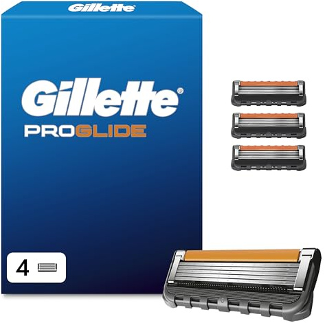 Gillette Proglide Rasierklingen, 4 Original Ersatzklingen, Schwarz | Nassrasierer, 2X Gleitstreifen vor Und Nach Den Klingen für Unglaubliche Gründlichkeit Und Komfort