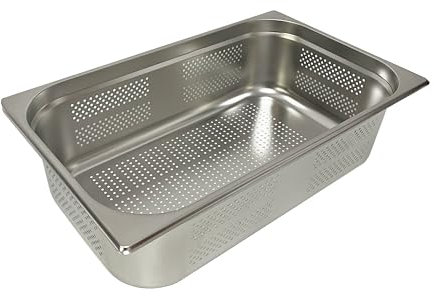 Baki Stainless Steel Gastronorm Container 1/1 Perforated Food Pan 20, 40, 65, 100, and 150 mm Deep (150mm Deep)