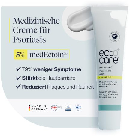 ectocare® Psoriasis Creme Akut mit 5% Ectoin 30ml | Schuppenflechte Salbe ohne Kortison | Medizinprodukt Reduziert Schuppenbildung, Juckreiz & Rötungen | Lindert trockene, rissige & schmerzende Haut