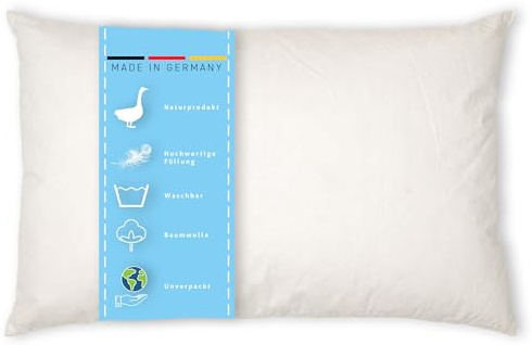 Kissenoutlet24 Federkissen 30x60 cm Gänse- & Entenfedern Made in Germany | Bauschige Naturfedern-Kissenfüllung | 100% Baumwolle-Bezug | kein Lebendrupf | waschbar | OEKO-TEX