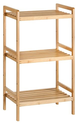 Httxyp Scaffale Portaoggetti in bambù, Organizzatore a 3 Livelli per Bagno, Cucina, Camera da Letto, 45 x 31,5 x 80 cm, Naturale