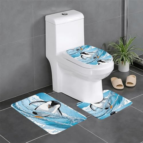 3 Piezas Juego De Alfombra De Baño Lindos Pingüinos Bebés Tomándose Fotos 3 Alfombrillas De Baño Cómoda Durable Alfombras De Cama, para Dormitorio, Cocina, Bathroom
