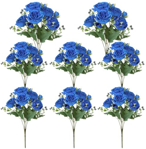 saerryor Confezione da 8 fiori artificiali di peonie blu reale, in finta seta, bouquet di ortensie per matrimoni, casa, decorazione da tavolo, riutilizzabili, sala da pranzo, cerimonia di apertura