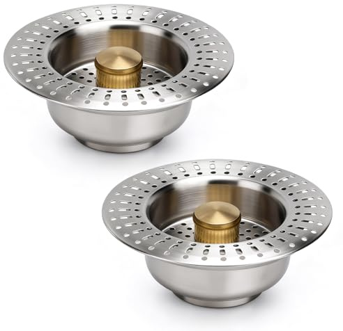 2 Stück Abflusssieb Küchenspüle, Abflussstopfen Küchenspüle, 3 In 1 Abflusssieb, Waschbeckenstöpsel mit Sieb, Sink Strainer, Edelstahl Abflussfilter für Spülbecken Bohrung 71-83 MM, Tiefe > 50 MM