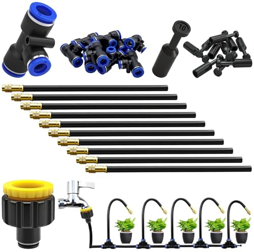 CESFONJER Kit Sistema di Irrigazione Regolabile a 360°, Kit Irrigazione a Goccia con Atomizzazione Automatica con Adattatore a Collegamento Rapido 10mm per l'irrigazione di prati, terrazze e giardini