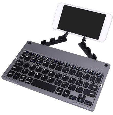 Vikye Tastiera Bluetooth Piegabile con Supporto, Tastiera da Viaggio Wireless Portatile, tranquillità e Leggera per IOS, Tablet Android e PC (Grigio Nero)